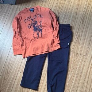 Polo by Ralph Lauren Graphic Orange Shirt and Dark Pants Set
